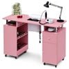 Ufurniture Nail Desk, Manicure Table w/Dust Collector Wrist Rest Lockable Wheels Adjustable Shelf Pink