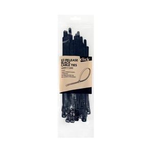 Click 200mm Black EZ-Release Releasable Cable Tie - 25 Pack