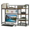 Ufurniture Desk Bookshelf with Storage 4-Tier Display Rack with Wire Grid & Hooks Freestanding Table Top Shelf Brown
