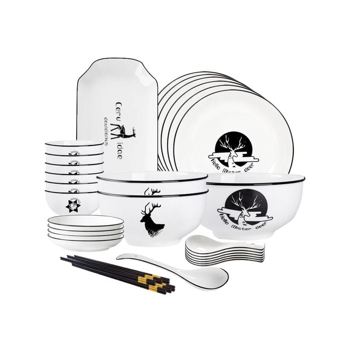 SOGA White Antler Printed Ceramic Dinnerware Set of 20