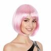 Bob Wig Costume Short Straight Fringe Cosplay Party Full Hair Wos Fancy Dress Light Pink