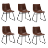 Oikiture 6x Dining Chairs Kitchen Table Chair Lounge Retro Padded Seat PU Brown