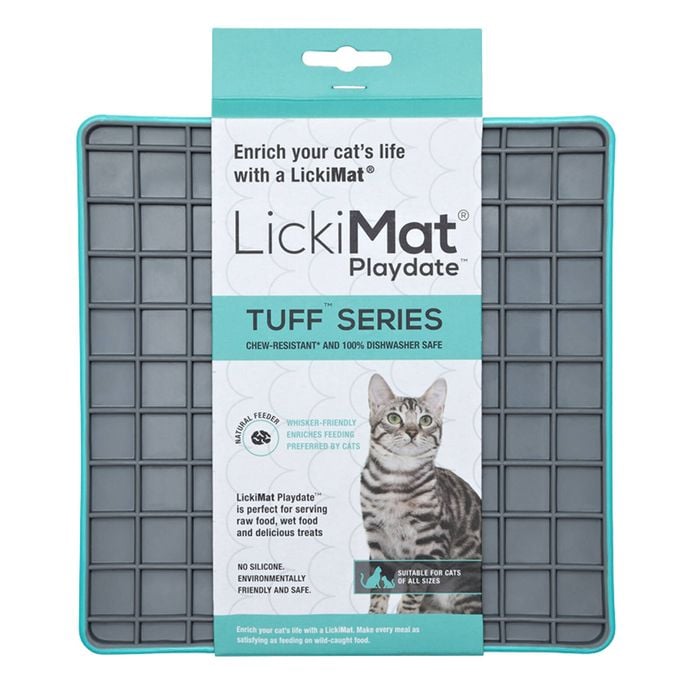 LickiMat Tuff Playdate Boredom Buster Cats Slow Feeder Mat Turquoise