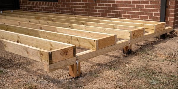 A wooden subfloor for a house