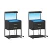 Ufurniture 2xside Table With Charging Station And Led Lights Bedside Table Black Nightstand 2 Drawers And Open Shelves