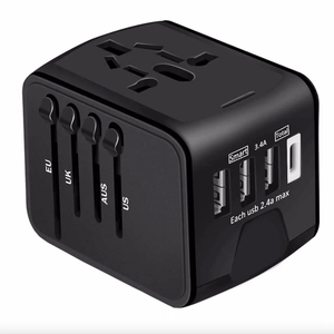 Perth Laptops Type-C 3 USB Charger Universal World Travel Adapter Plug Converter - Black