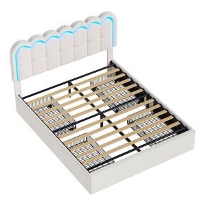 Ufurniture Queen Velvet Bed Frame with Storage and Charging Beige