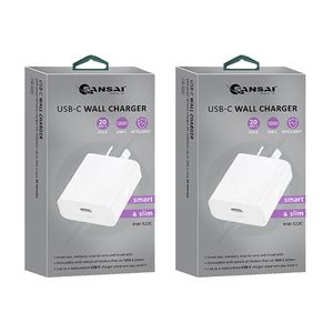 2PK Sansai Low Profile USB-C Wall Charger for Phone & Tablet PD20W White