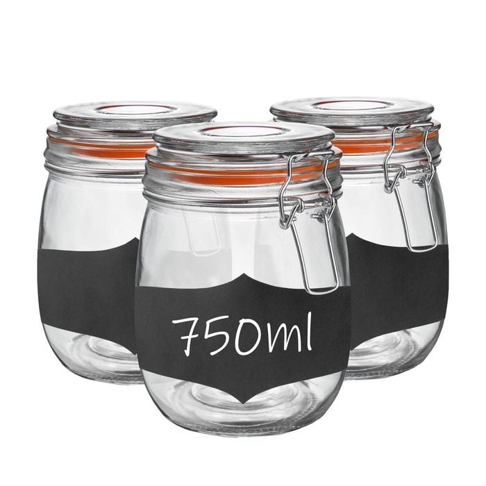Argon Tableware 3x Glass Storage Jar & Labels Set - 750ml/26.4oz 4 Colour Seal Airtight Kitchen Storage Container Preserving Jar