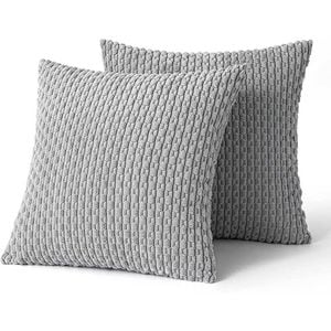 Catzon 2 Pcs Throw Pillow Covers Soft Striped Corduroy Cushion Case for Couch 45X45cm-Light Grey