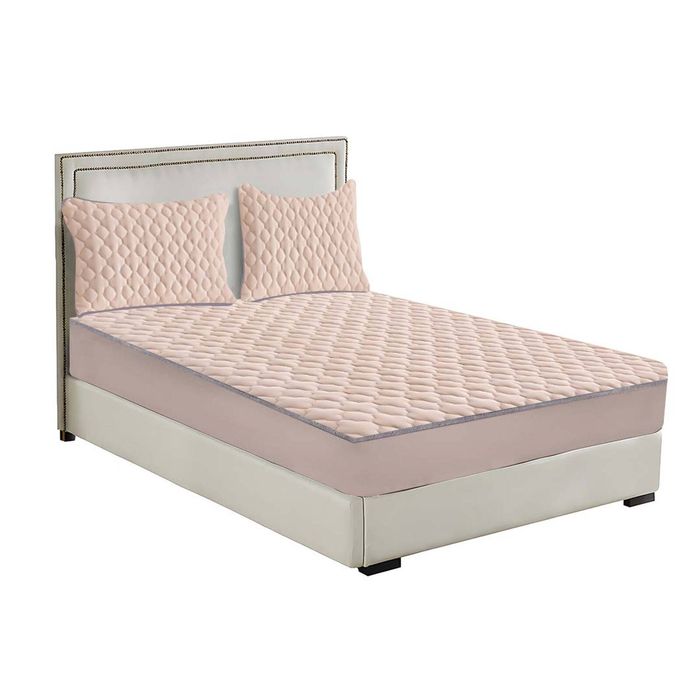 SOGA 183cm Beige Quilted Fleece Mattress Cover Set with Pillow Covers
