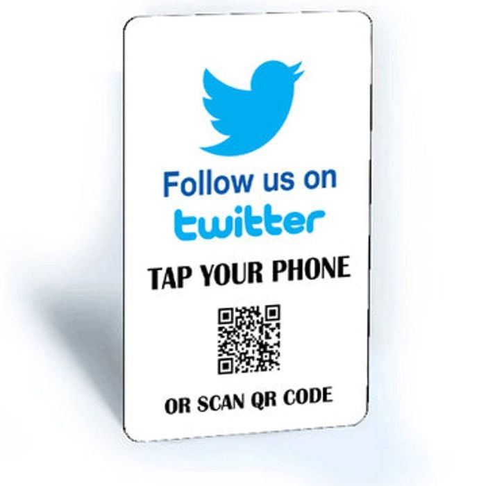 Tap and Share Contactless Sharing Smart NFC 'Follow Us On Twitter' Connect Card + QR code