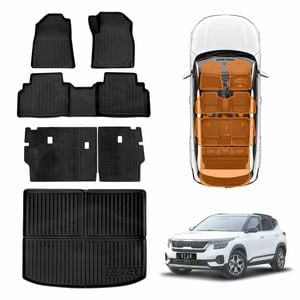 Boot Liner Back Seat Protector Floor Mat Combo for Kia Seltos 2022-Onwards Trunk Kick Cover