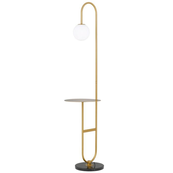 Telbix Inez Modern Standing Floor Lamp Light Metal Marble Glass Antique Gold Black Opal Matt
