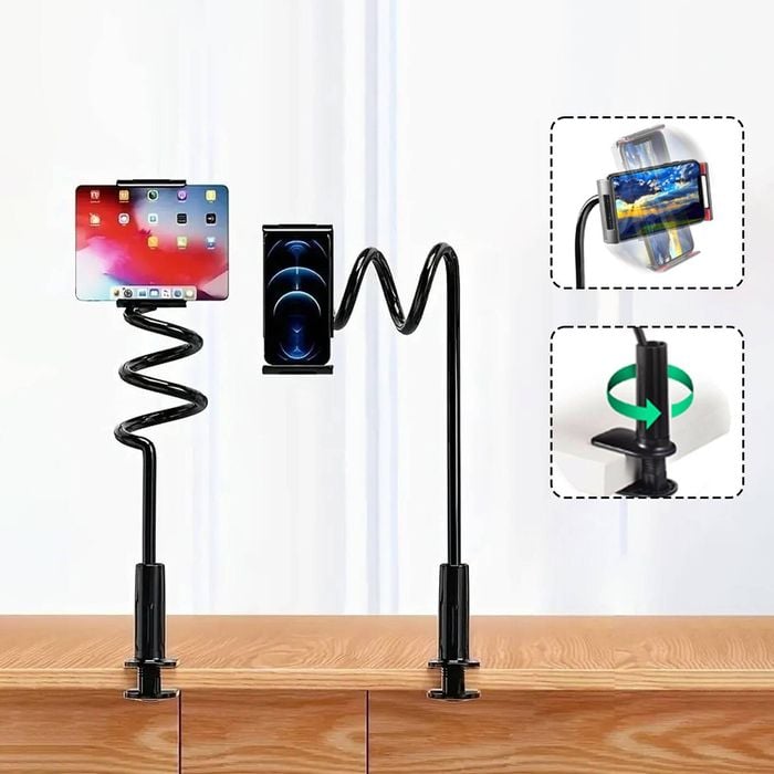 Urbanoki Gooseneck Phone Holder Flexible Clamp Mount For Bed Desk - Black