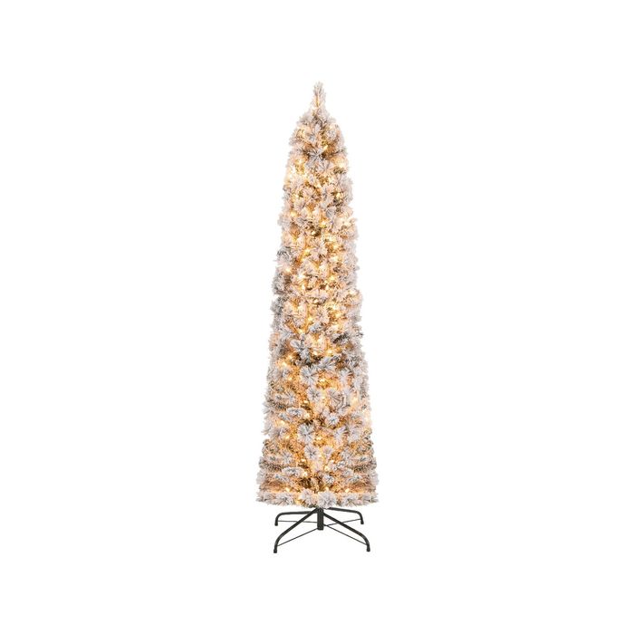 Costway 186cm Flocked Christmas Tree 150 LEDs Artificial Xmas Decor w/Gloves