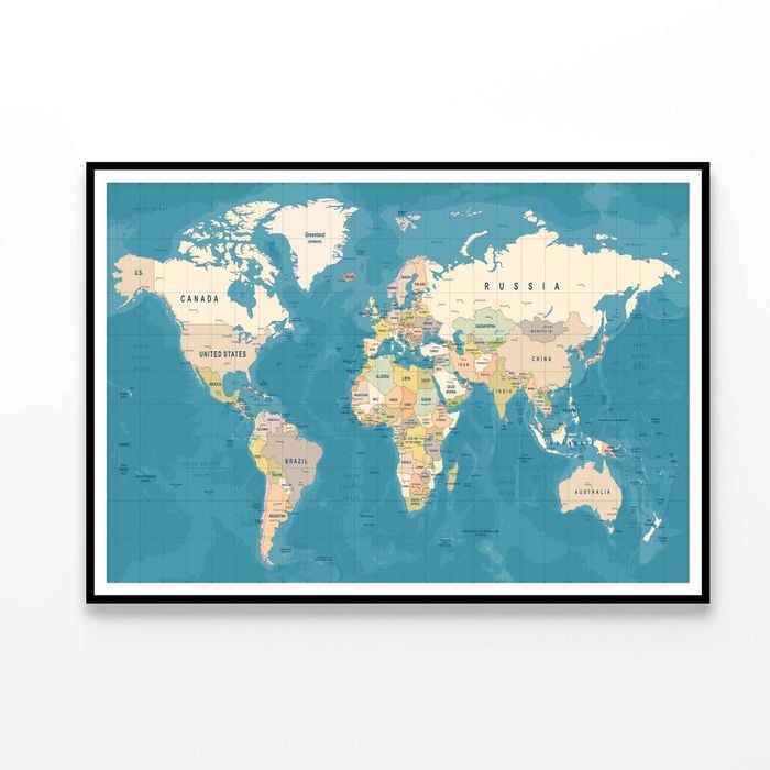 High Detailed Illustration of Worldmap  Print 100% Australian Made 90x60cm  (Poster)