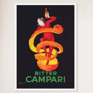 Galrie Bitter Campari Vintage Advertising Poster by Leonetto Cappiello Italian Art, White Frame, 50 x 70cm (20 x 28inch)