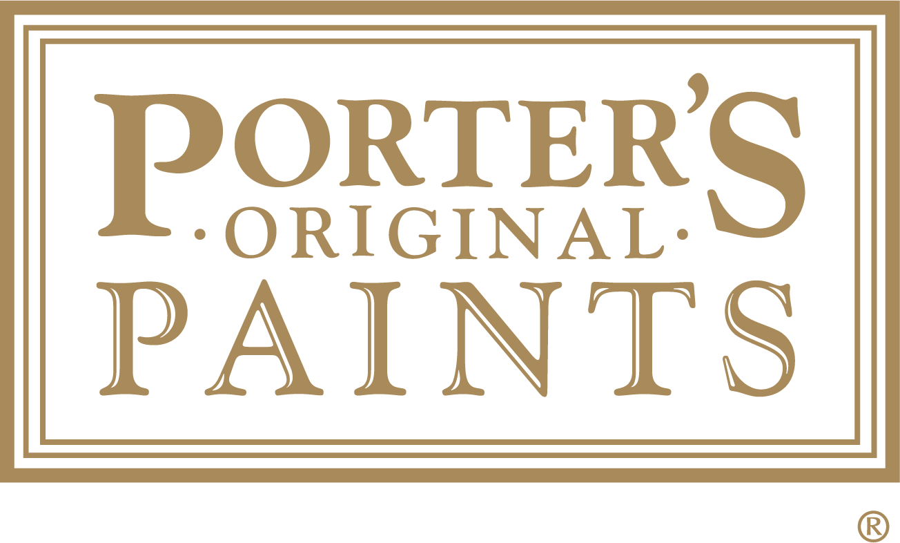 Porters paint logo in the gold stamped square 