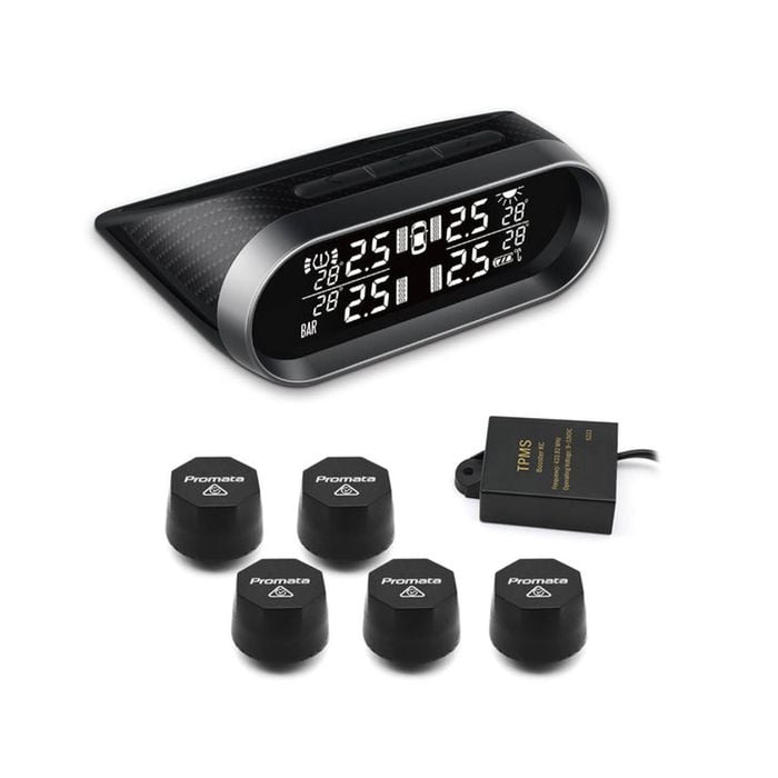 Promata Mata 2 Solar Tyre Pressure Monitor With Carbon Fiber Finish - 5 External Sensors - With Booster