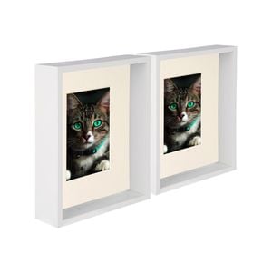 Nicola Spring 8" x 10" White 3D Deep Box Photo Frames - 4" x 6" Mount - Grey - Pack of 2