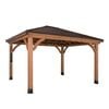Backyard Discovery Barrington 4.3m x 3.7m Cedar Wood Outdoor Patio Gazebo With Hardtop Galvanised Steel Hip Roof And PowerPort