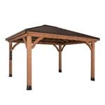 Backyard Discovery Barrington 4.3m x 3.7m Cedar Wood Outdoor Patio Gazebo With Hardtop Galvanised Steel Hip Roof And PowerPort