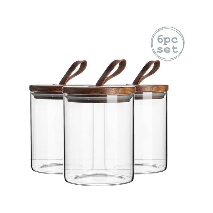 Argon Tableware 6 Piece Glass Jar With Wooden Lid Storage Container Set - Round - 750ml