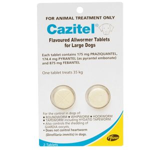 Cazitel All Wormer For Dogs 35kg/tablet X 2 Round Hook Whip Tape Worms