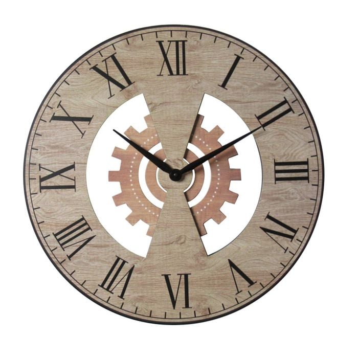 P&P MDF 60cm  Wooden Wall Clock with Gear & Cog Detailing