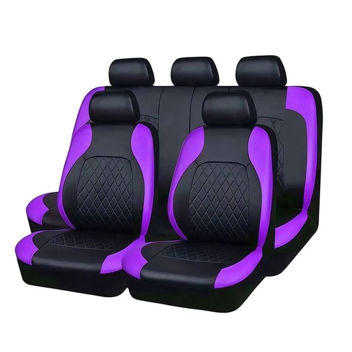 Catzon 9Pcs Car Seat Cover PU Leather Universal Full Set Protector-Purple