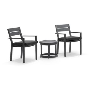 Santorini Outdoor Aluminium Patio Set Charcoal With Side Table & Denim Grey Cushions