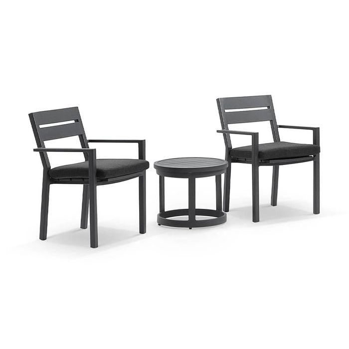 Santorini Outdoor Aluminium Patio Set Charcoal With Side Table & Denim Grey Cushions