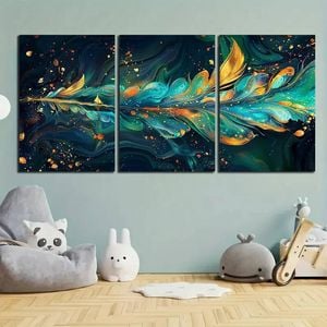 3pcs Abstract Feather Design Colourful Wing Print 100% Australian Made 3 x 40x60cm (Metal Print)