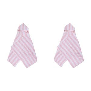2x LVD Striped Cotton Hooded Swaddle Soft/Gentle Baby Wrap 127x66cm Pink/White