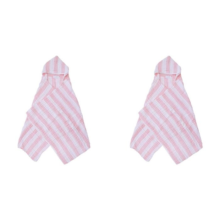 2x LVD Striped Cotton Hooded Swaddle Soft/Gentle Baby Wrap 127x66cm Pink/White