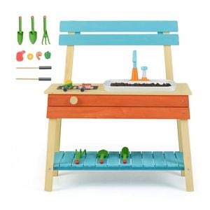 Costway Outdoor Kids Play Kitchen Wooden Cooking Toy Set W/accessories