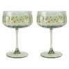 2pc Urban Enchanted Garden Floral Coupe Champagne Drinking Glasses 16cm Green