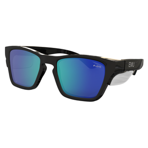EMU Safety Black Frame and Clear Sides Blue Mirror Polarised  Lens The Originals Safety Glasses