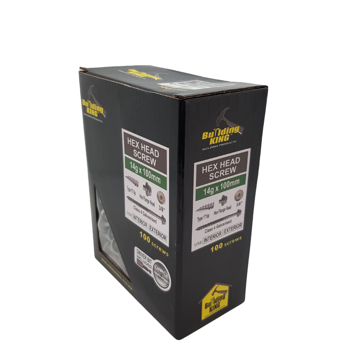 Building King 12G x 100mm Hex Head Screws - 100 Pack