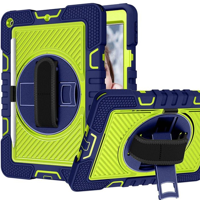 Rugged Stand Shockproof Hybrid Case with Strap For Apple iPad 5th (2017) / 6th (2018) (Blue+Green)