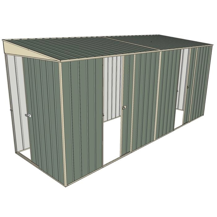 Build-a-Shed 1.5 x 4.5 x 2m Dual Single Sliding Side Door Skillion Shed - Green