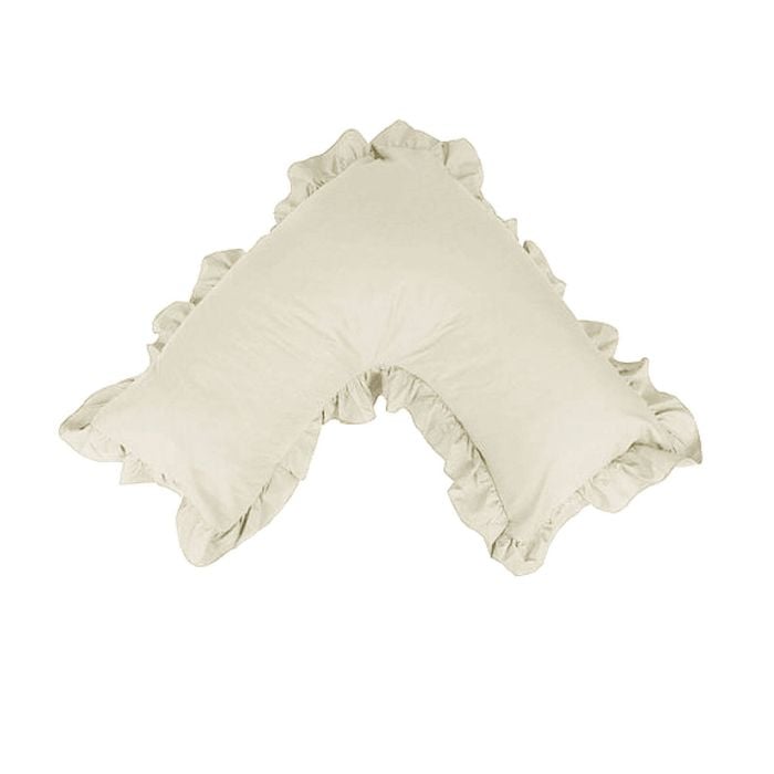 Artex Cotton Polyester V Boomerang Shape Ruffled Pillowcase Cream