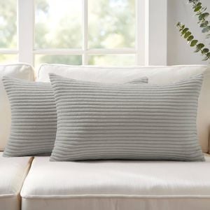 Gioia Casa 2-pack Corduroy Velvet Cushion Covers - 30cm X 50cm, Light Grey