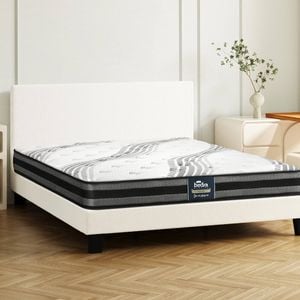 Oikiture Bed Frame with Double Mattress Set Boucle Fabric Platform