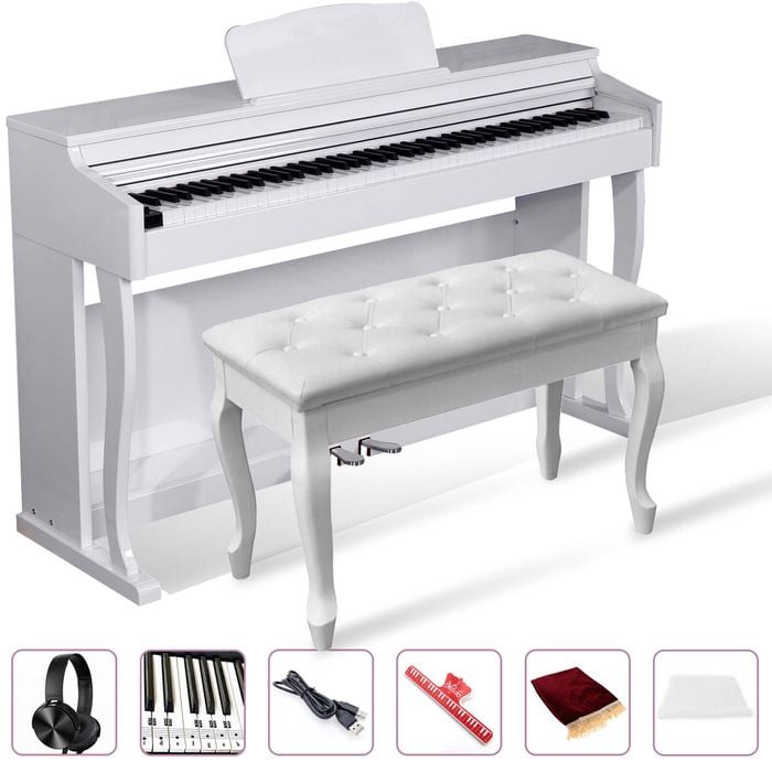 Maestro MDP600PWH 88-Key Weighted Hammer Action Digital Piano w Sliding Lid & Bluetooth (POLISHED WHITE) - Bench Sold Separately