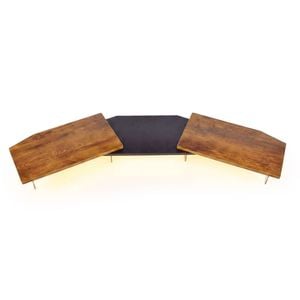 Ufurniture Led Dual Monitor Stand Riser With Adjustable Length & Angle Laptop Organizer Shelf With Acrylic Legs Black+walnut