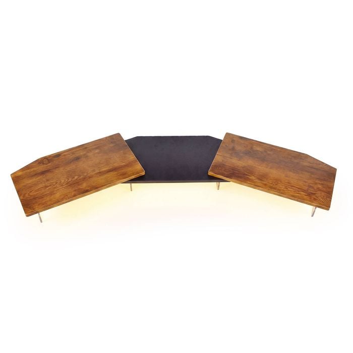 Ufurniture Led Dual Monitor Stand Riser With Adjustable Length & Angle Laptop Organizer Shelf With Acrylic Legs Black+walnut