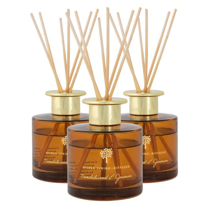 Reed Diffusers - 200ml - Sandalwood & Jasmine - Pack of 3 - Sweet Creamy Fragrance with 8 Reeds Each Long Lasting