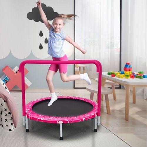 38'' Kids Trampoline Mini Foldable Fitness Trampoline with Adjustable Handrail and Safety Padded Cover Exercise Foldable Bungee Rebounder Indoor main image 1